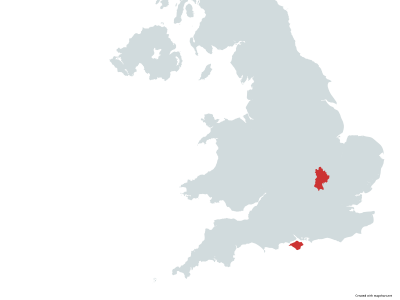 Map showing relative locations of Bedfordshire and the Isle of Wight for school trips